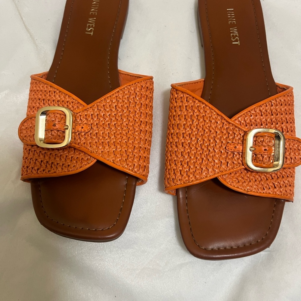 Nine West Orange Woven Buckle Sandals